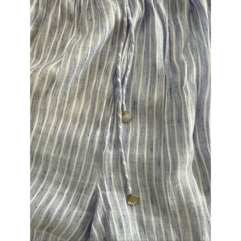 Blue Island Shirt Shorts Set M‎ Blue White Striped Rayon Coastal Minimalist Boho
